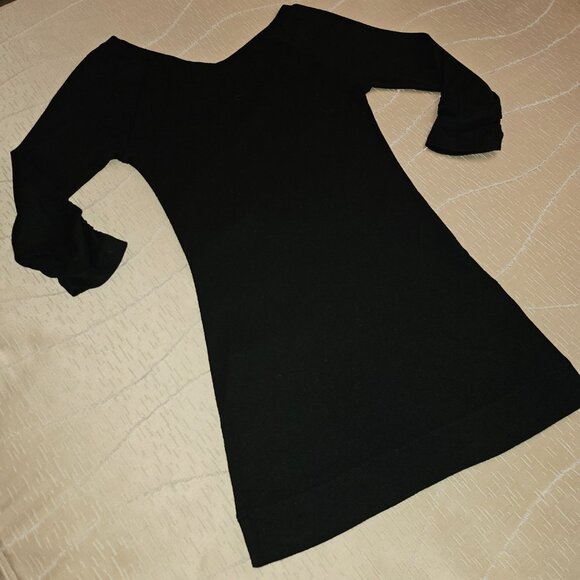BLACK MINI DRESS with GOLD ACCENTS and RUCHED CUFFS by EXPRESS in SIZE XS - Picture 2 of 11